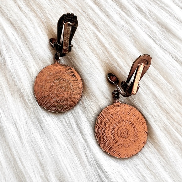 VINTAGE Sunface Southwestern Enamel Coppertone Clip Earrings • Zuni Sun God - Picture 3 of 3